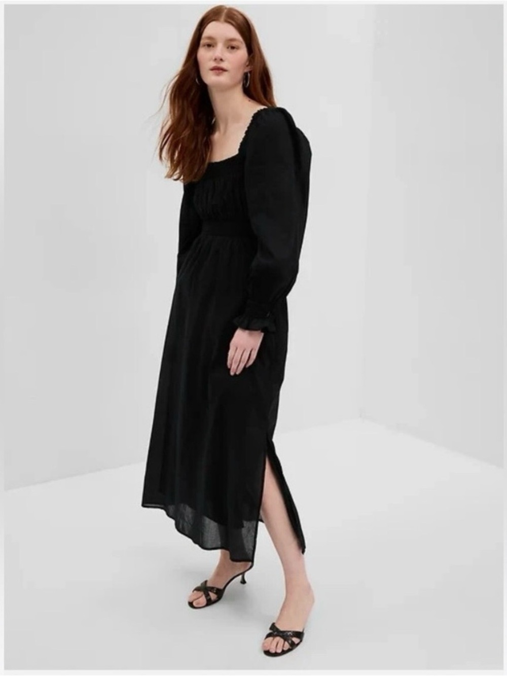 Gap Black Long Sleeve Square Neck Maxi Dress